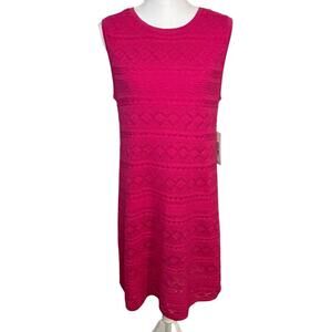 Eliza J NWT hot pink sleeveless crochet knit knee length dress size L